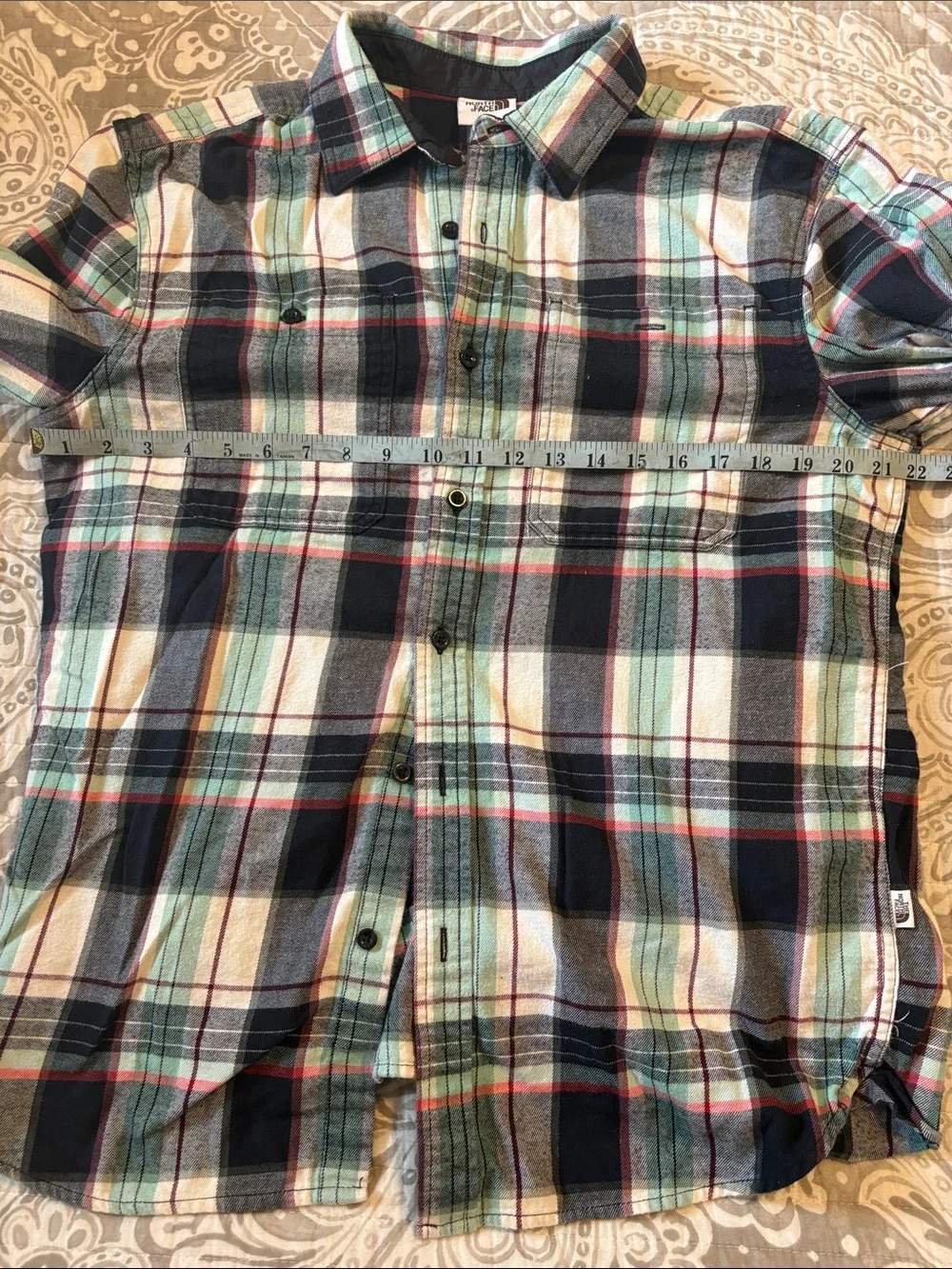 The North Face Men's Plaid Button-Down Shirt in Teal, Black, White